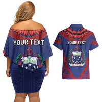 Personalised FAST Party Samoa Couples Matching Off Shoulder Short Dress and Hawaiian Shirt Samoan Coat Of Arms Ulafala Style LT05 - Polynesian Pride