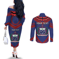 Personalised FAST Party Samoa Couples Matching Off The Shoulder Long Sleeve Dress and Long Sleeve Button Shirt Samoan Coat Of Arms Ulafala Style LT05 - Polynesian Pride