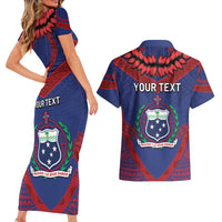 Personalised FAST Party Samoa Couples Matching Short Sleeve Bodycon Dress and Hawaiian Shirt Samoan Coat Of Arms Ulafala Style LT05 - Polynesian Pride
