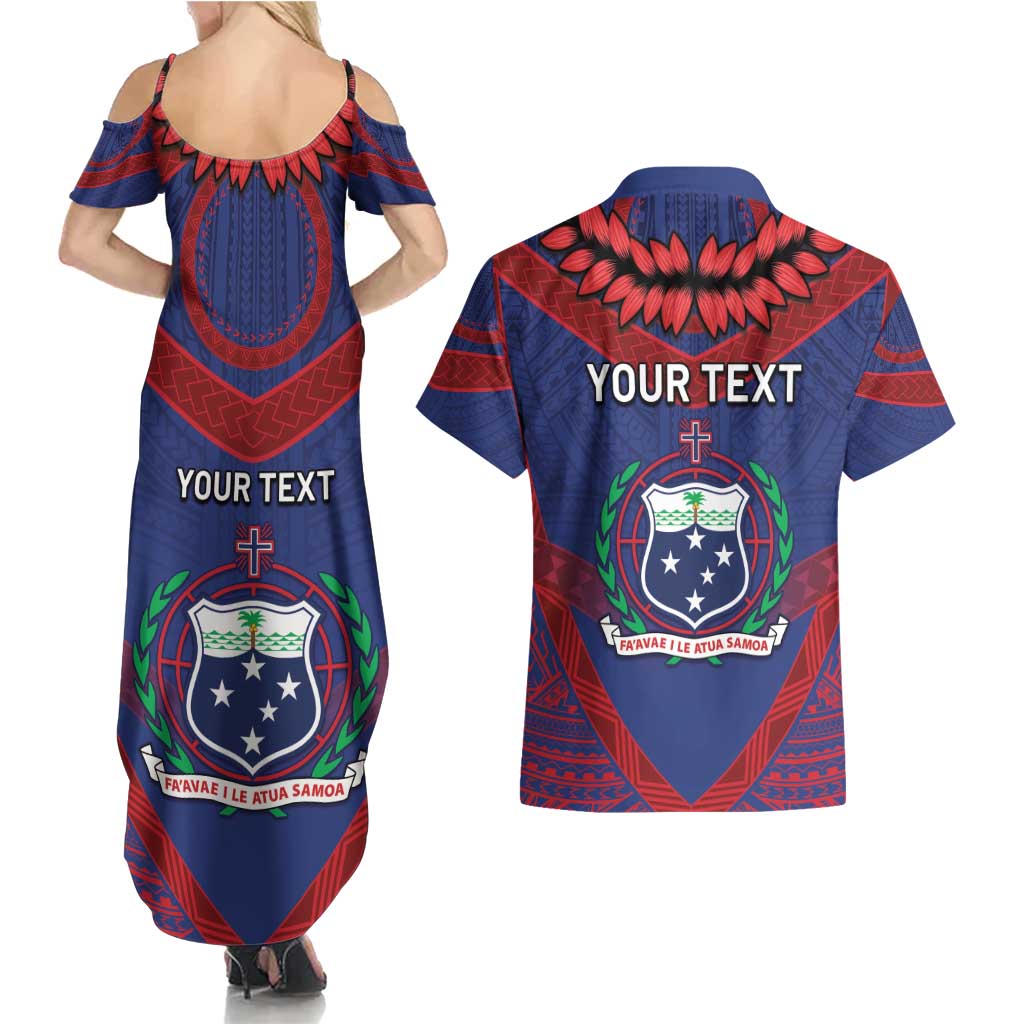 Personalised FAST Party Samoa Couples Matching Summer Maxi Dress and Hawaiian Shirt Samoan Coat Of Arms Ulafala Style LT05 - Polynesian Pride