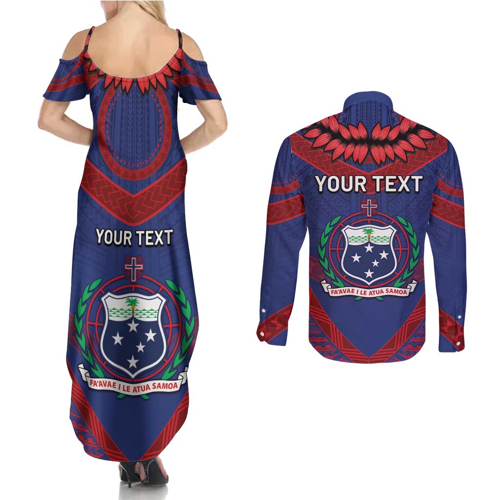 Personalised FAST Party Samoa Couples Matching Summer Maxi Dress and Long Sleeve Button Shirt Samoan Coat Of Arms Ulafala Style LT05 - Polynesian Pride
