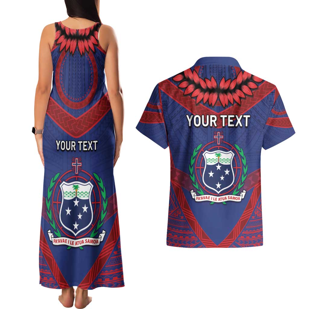Personalised FAST Party Samoa Couples Matching Tank Maxi Dress and Hawaiian Shirt Samoan Coat Of Arms Ulafala Style LT05 - Polynesian Pride