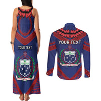 Personalised FAST Party Samoa Couples Matching Tank Maxi Dress and Long Sleeve Button Shirt Samoan Coat Of Arms Ulafala Style LT05 - Polynesian Pride