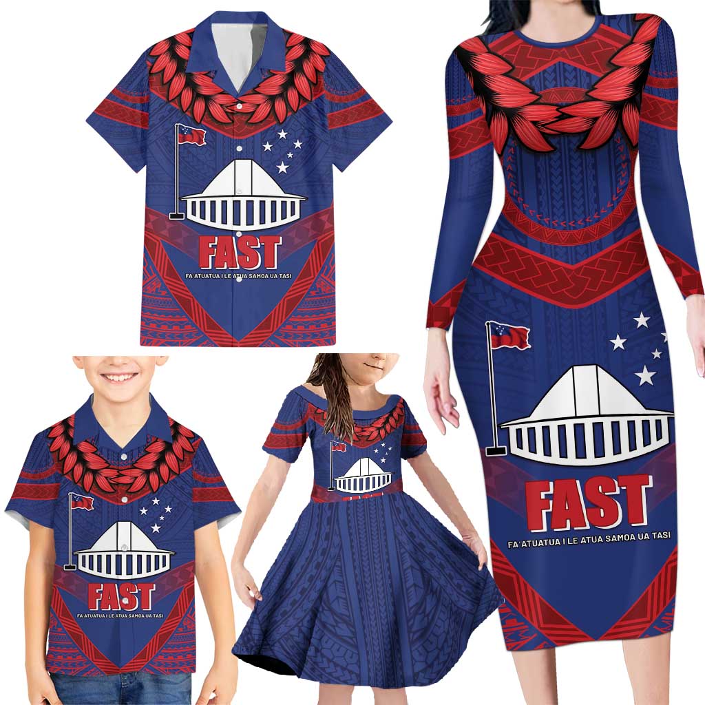 Personalised FAST Party Samoa Family Matching Long Sleeve Bodycon Dress and Hawaiian Shirt Samoan Coat Of Arms Ulafala Style LT05 - Polynesian Pride