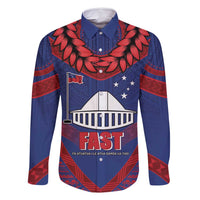 Personalised FAST Party Samoa Family Matching Long Sleeve Bodycon Dress and Hawaiian Shirt Samoan Coat Of Arms Ulafala Style LT05 Dad's Shirt - Long Sleeve Blue - Polynesian Pride