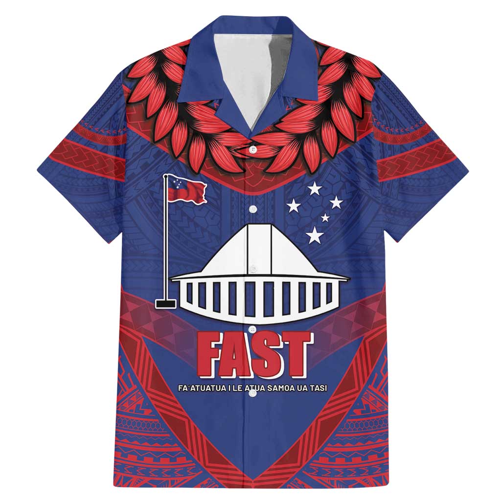 Personalised FAST Party Samoa Family Matching Mermaid Dress and Hawaiian Shirt Samoan Coat Of Arms Ulafala Style LT05 Dad's Shirt - Short Sleeve Blue - Polynesian Pride