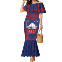 Personalised FAST Party Samoa Family Matching Mermaid Dress and Hawaiian Shirt Samoan Coat Of Arms Ulafala Style LT05 Mom's Dress Blue - Polynesian Pride