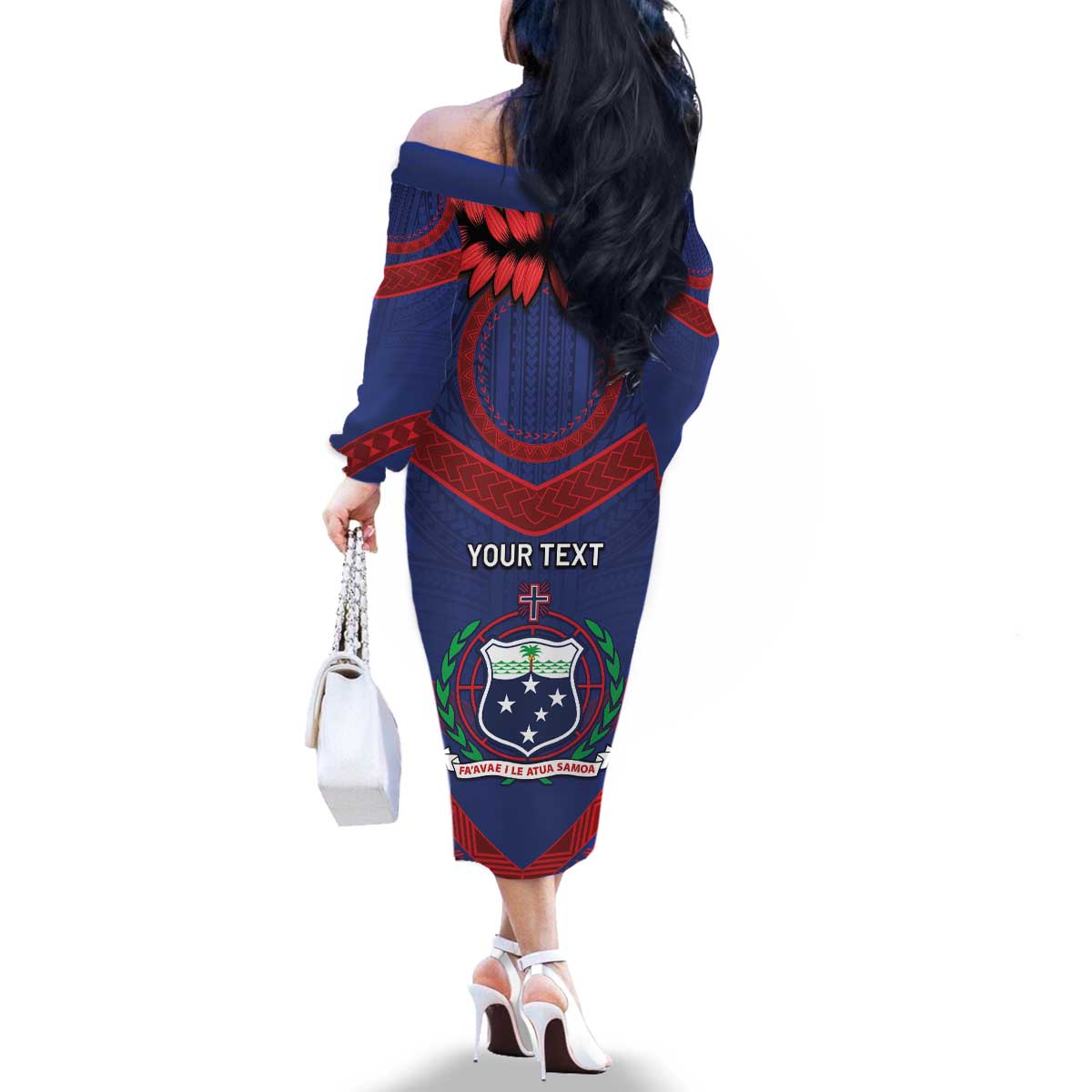 Personalised FAST Party Samoa Family Matching Off The Shoulder Long Sleeve Dress and Hawaiian Shirt Samoan Coat Of Arms Ulafala Style LT05 - Polynesian Pride