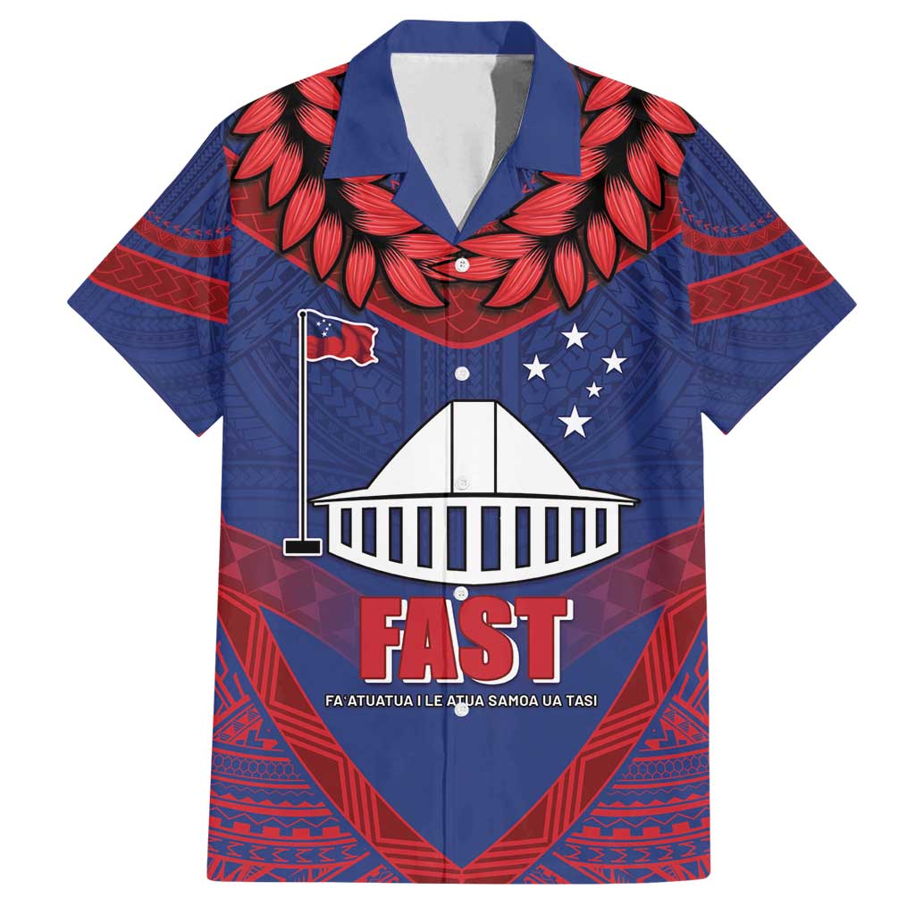 Personalised FAST Party Samoa Family Matching Puletasi and Hawaiian Shirt Samoan Coat Of Arms Ulafala Style LT05 Dad's Shirt - Short Sleeve Blue - Polynesian Pride