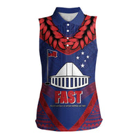 Personalised FAST Party Samoa Women Sleeveless Polo Shirt Samoan Coat Of Arms Ulafala Style LT05 Female Blue - Polynesian Pride