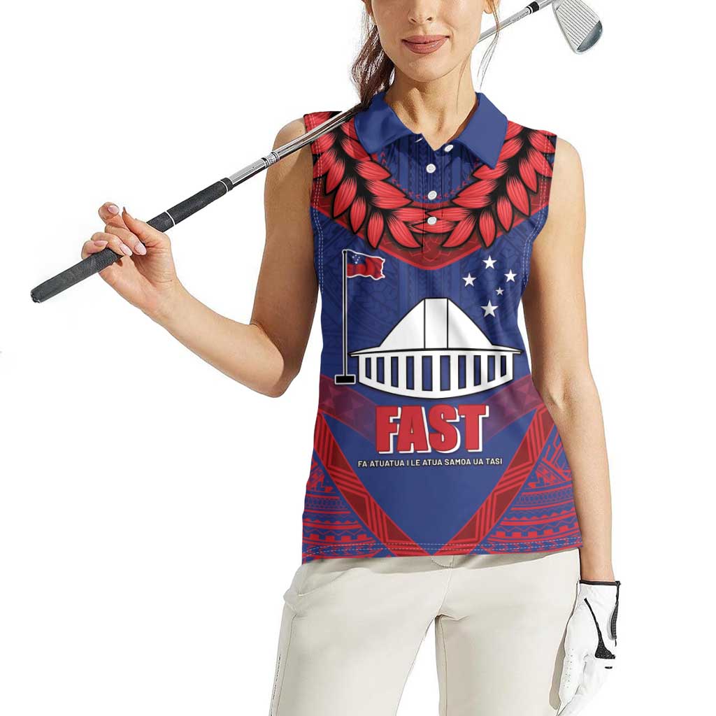 Personalised FAST Party Samoa Women Sleeveless Polo Shirt Samoan Coat Of Arms Ulafala Style LT05 - Polynesian Pride