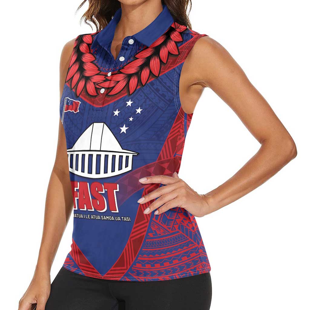 Personalised FAST Party Samoa Women Sleeveless Polo Shirt Samoan Coat Of Arms Ulafala Style LT05 - Polynesian Pride