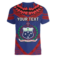 Personalised FAST Party Samoa Women V-Neck T-Shirt Samoan Coat Of Arms Ulafala Style LT05 - Polynesian Pride