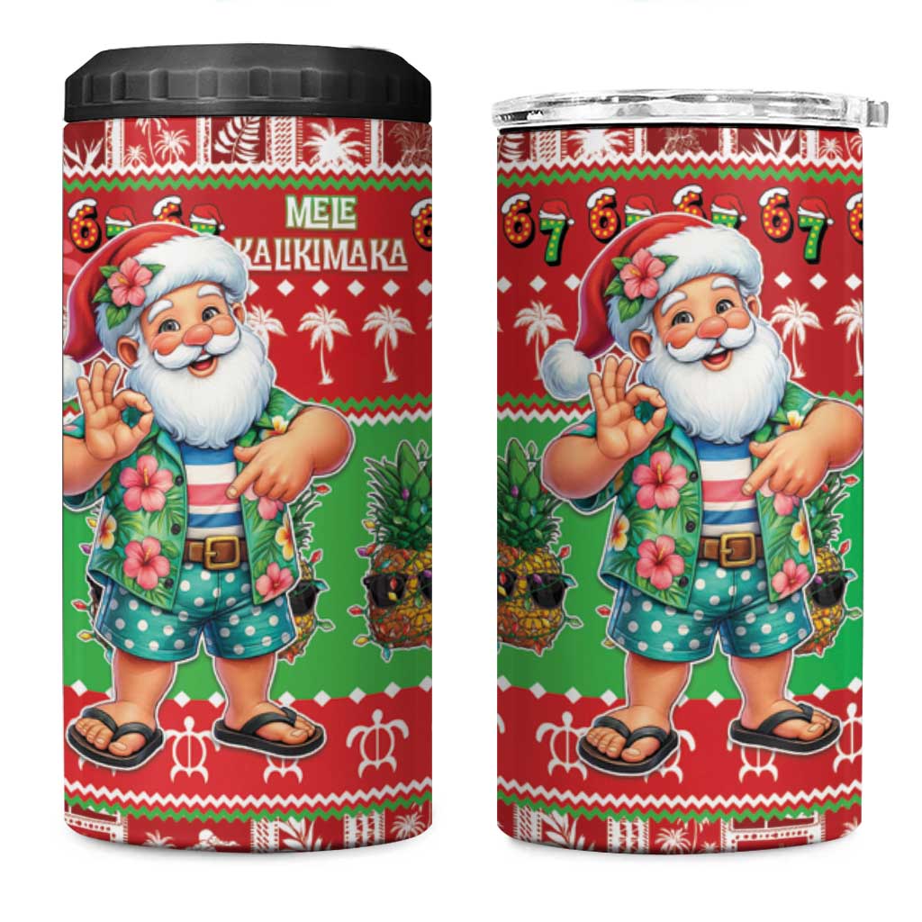 Mele Kalikimaka Hawaii Christmas 4 in 1 Can Cooler Tumbler Funny Santa 67 Gen Alpha Slang LT05 One Size: 16 oz Red - Polynesian Pride