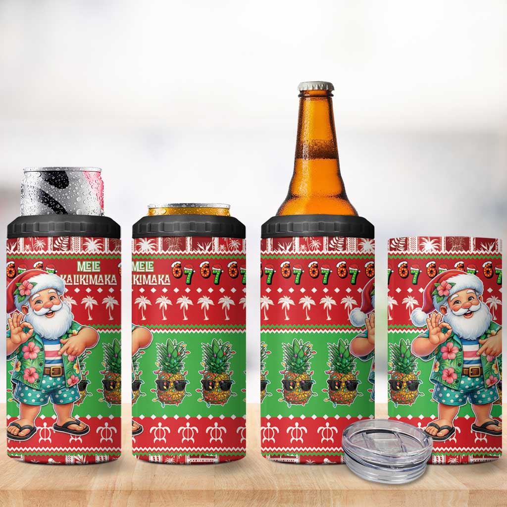 Mele Kalikimaka Hawaii Christmas 4 in 1 Can Cooler Tumbler Funny Santa 67 Gen Alpha Slang LT05 - Polynesian Pride