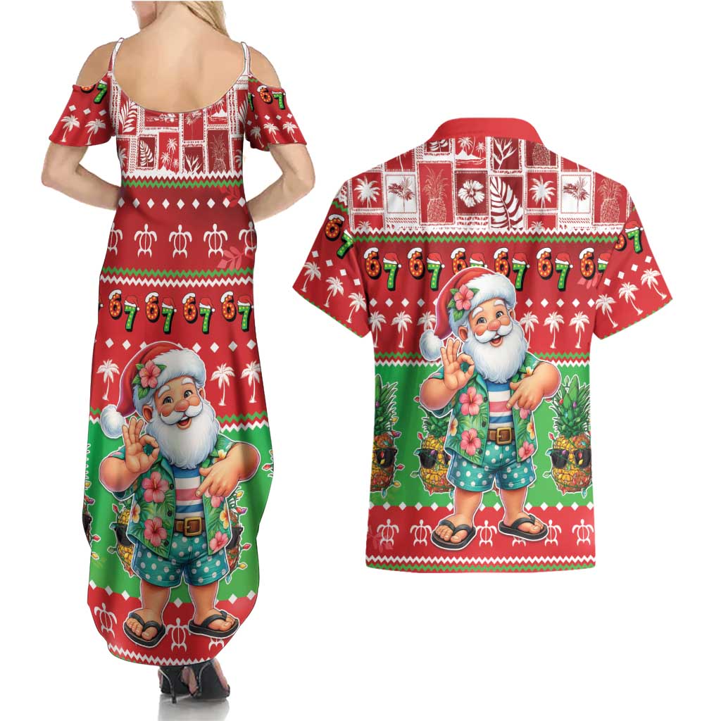 Mele Kalikimaka Hawaii Christmas Couples Matching Summer Maxi Dress and Hawaiian Shirt Funny Santa 67 Gen Alpha Slang LT05 - Polynesian Pride