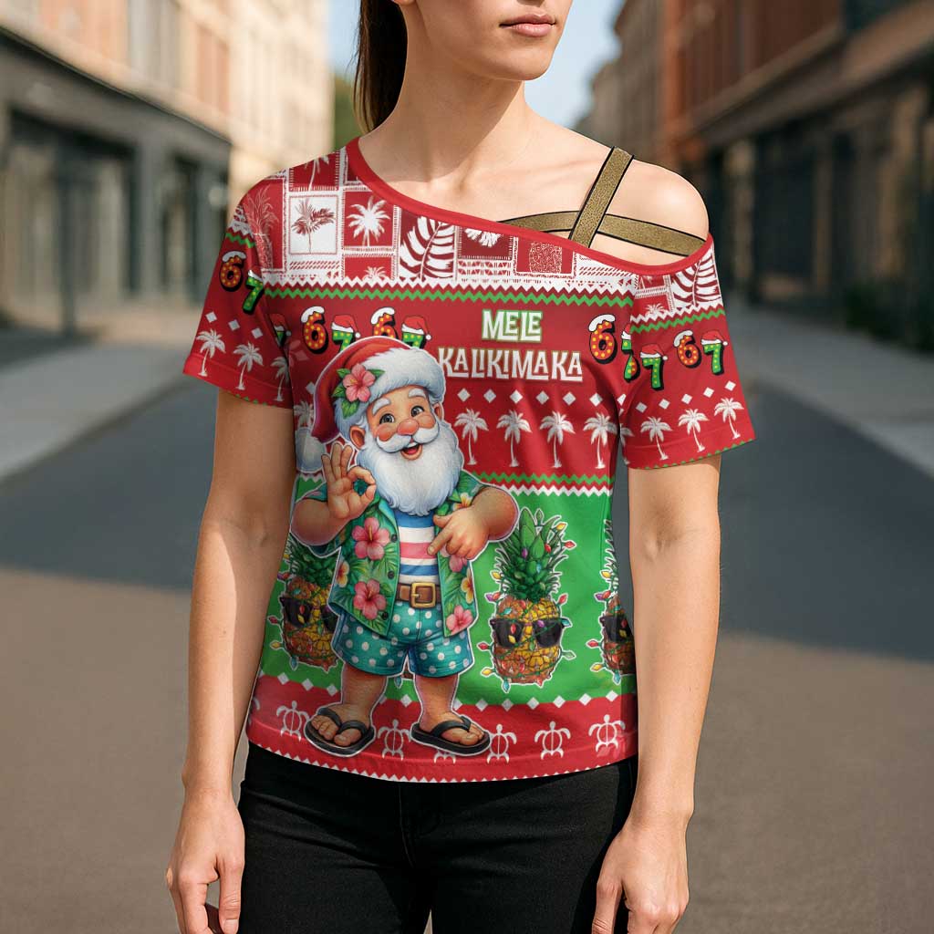 Mele Kalikimaka Hawaii Christmas Cross Shoulder Shirt Funny Santa 67 Gen Alpha Slang - Polynesian Pride