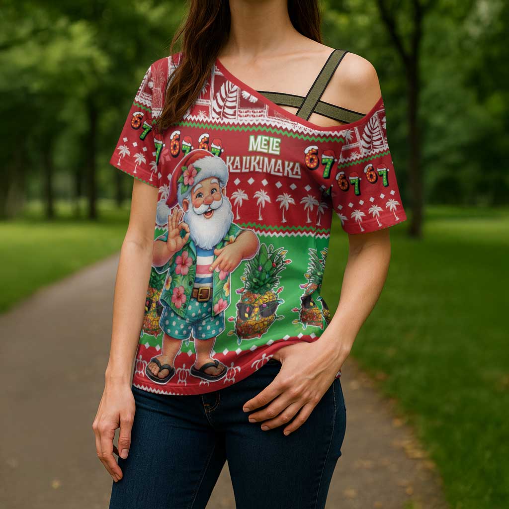 Mele Kalikimaka Hawaii Christmas Cross Shoulder Shirt Funny Santa 67 Gen Alpha Slang - Polynesian Pride