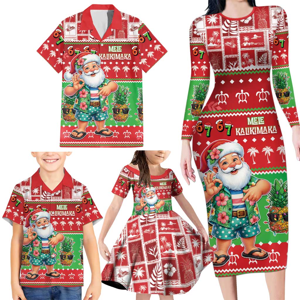 Mele Kalikimaka Hawaii Christmas Family Matching Long Sleeve Bodycon Dress and Hawaiian Shirt Funny Santa 67 Gen Alpha Slang LT05 - Polynesian Pride