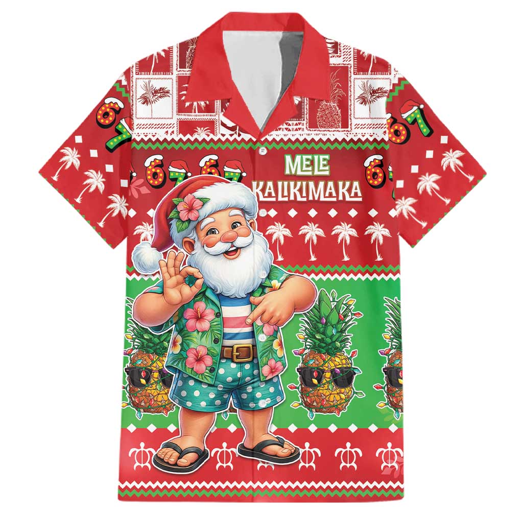 Mele Kalikimaka Hawaii Christmas Family Matching Mermaid Dress and Hawaiian Shirt Funny Santa 67 Gen Alpha Slang LT05 Dad's Shirt - Short Sleeve Red - Polynesian Pride
