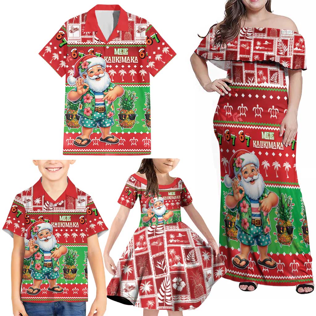 Mele Kalikimaka Hawaii Christmas Family Matching Off Shoulder Maxi Dress and Hawaiian Shirt Funny Santa 67 Gen Alpha Slang LT05 - Polynesian Pride