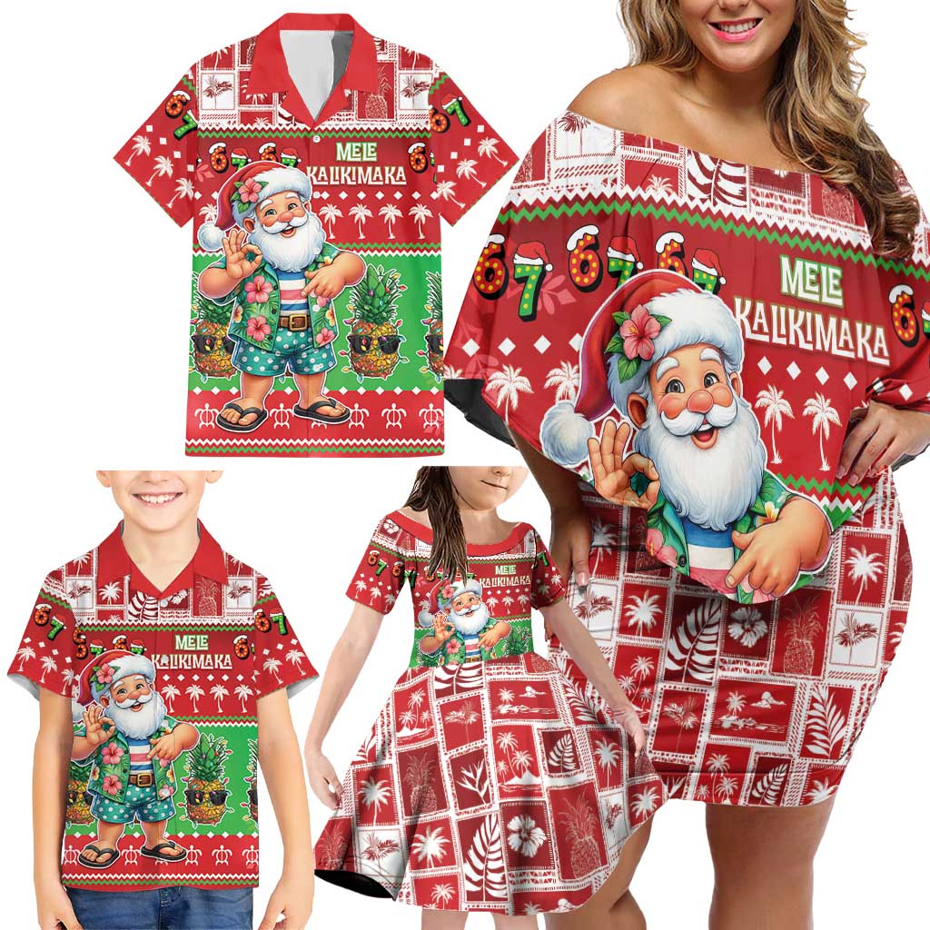 Mele Kalikimaka Hawaii Christmas Family Matching Off Shoulder Short Dress and Hawaiian Shirt Funny Santa 67 Gen Alpha Slang LT05 - Polynesian Pride