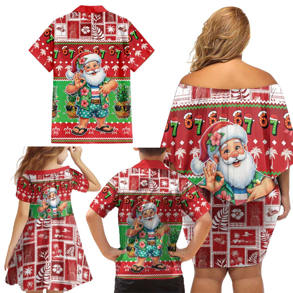 Mele Kalikimaka Hawaii Christmas Family Matching Off Shoulder Short Dress and Hawaiian Shirt Funny Santa 67 Gen Alpha Slang LT05 - Polynesian Pride