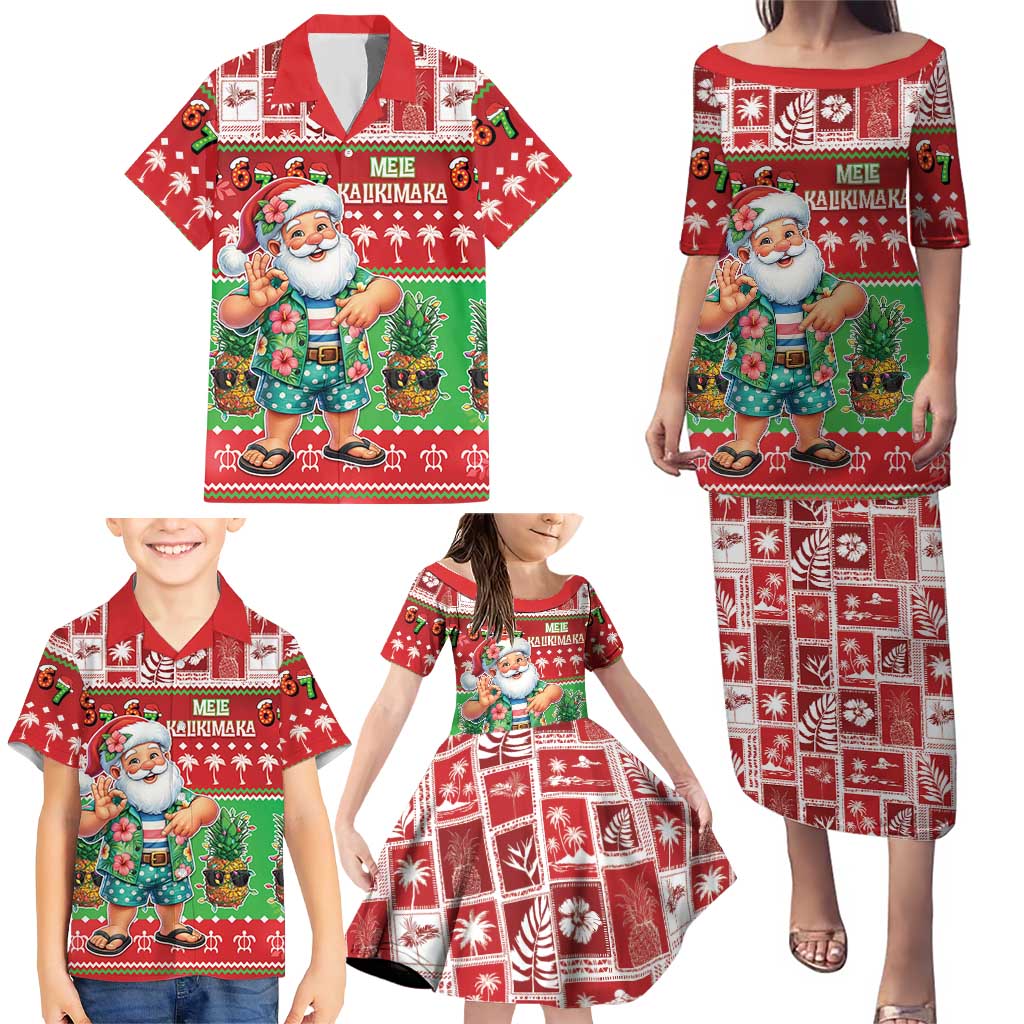 Mele Kalikimaka Hawaii Christmas Family Matching Puletasi and Hawaiian Shirt Funny Santa 67 Gen Alpha Slang LT05 - Polynesian Pride