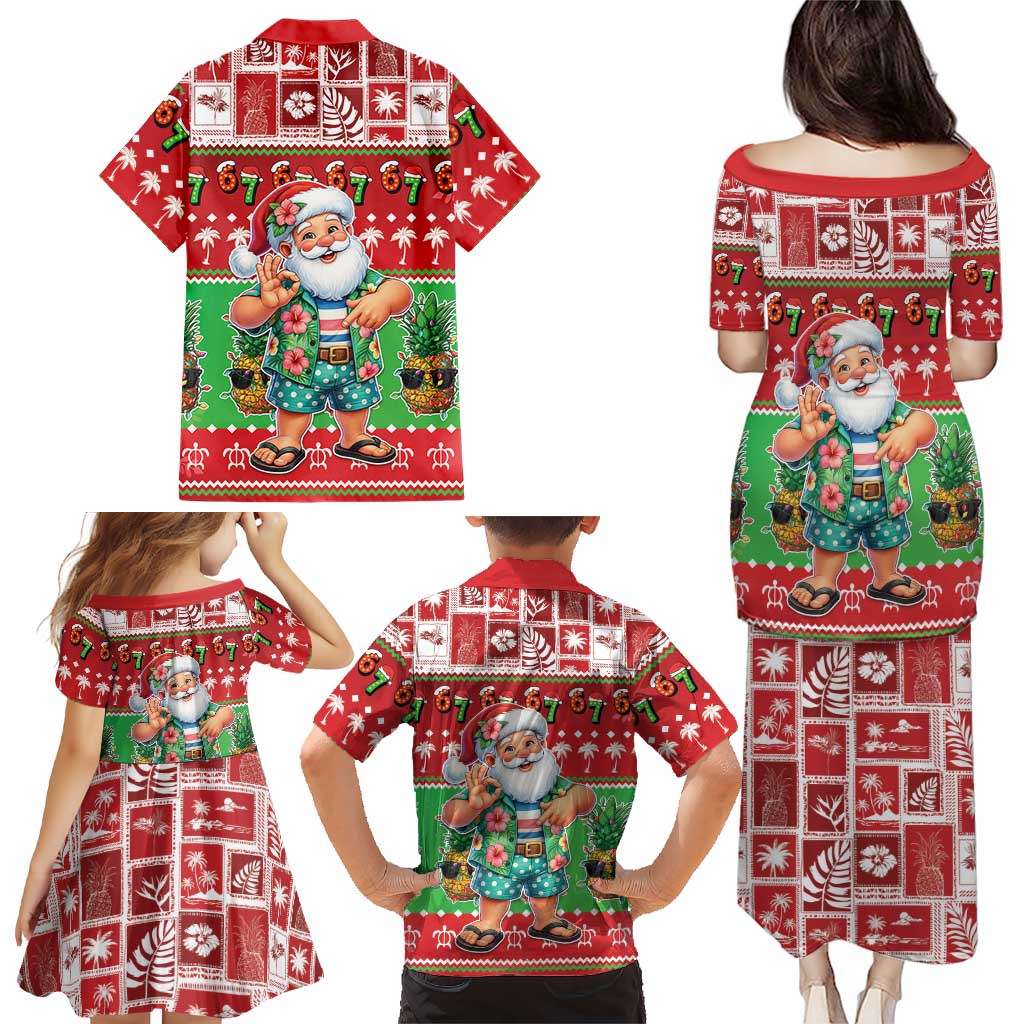 Mele Kalikimaka Hawaii Christmas Family Matching Puletasi and Hawaiian Shirt Funny Santa 67 Gen Alpha Slang LT05 - Polynesian Pride