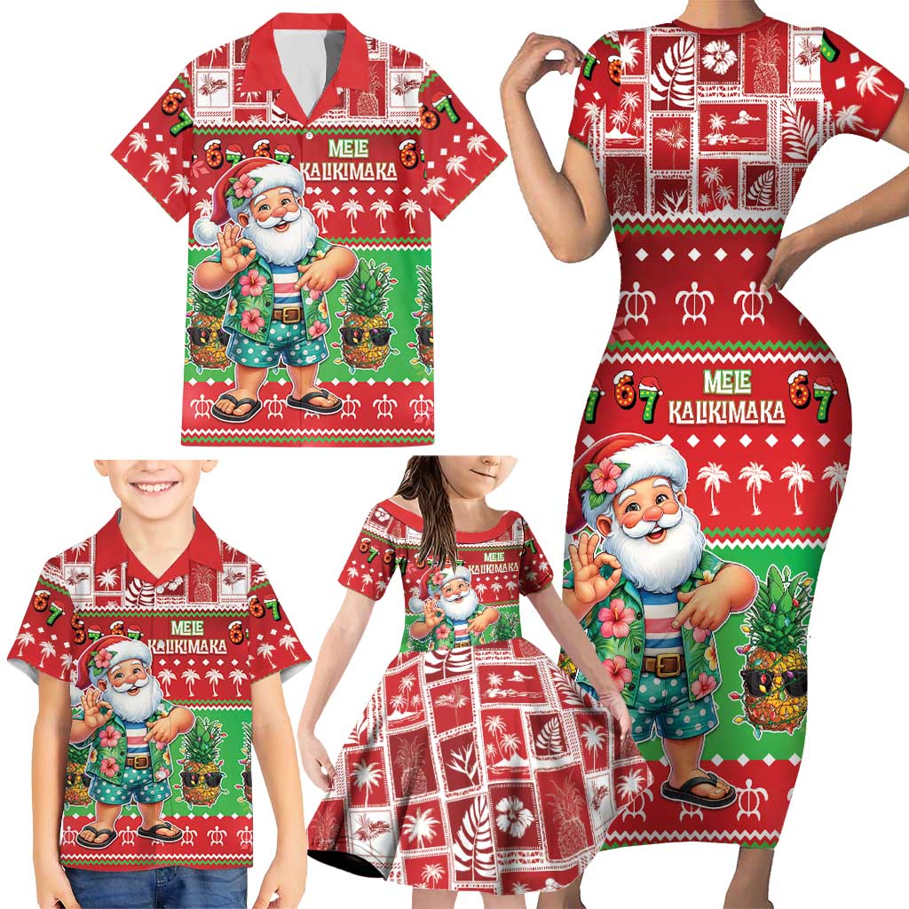 Mele Kalikimaka Hawaii Christmas Family Matching Short Sleeve Bodycon Dress and Hawaiian Shirt Funny Santa 67 Gen Alpha Slang LT05 - Polynesian Pride