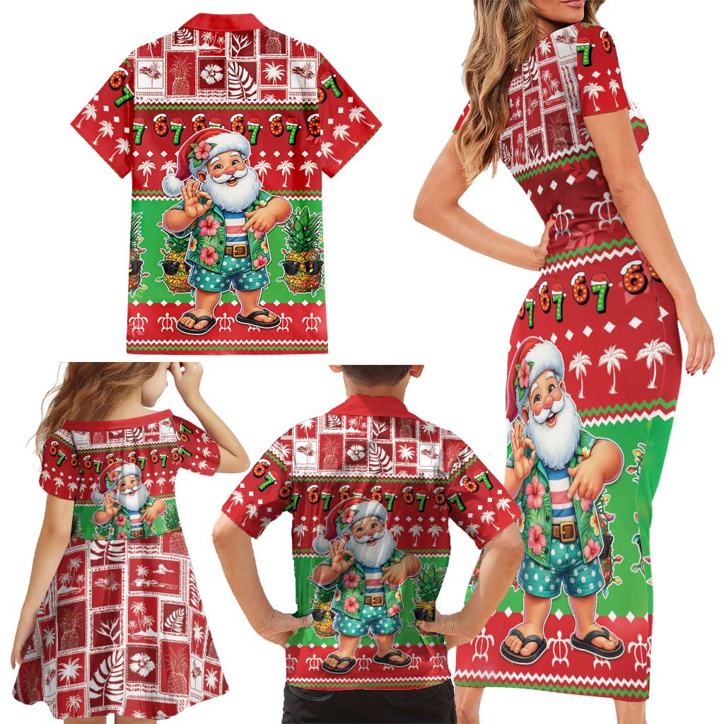 Mele Kalikimaka Hawaii Christmas Family Matching Short Sleeve Bodycon Dress and Hawaiian Shirt Funny Santa 67 Gen Alpha Slang LT05 - Polynesian Pride