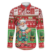 Mele Kalikimaka Hawaii Christmas Family Matching Short Sleeve Bodycon Dress and Hawaiian Shirt Funny Santa 67 Gen Alpha Slang LT05 Dad's Shirt - Long Sleeve Red - Polynesian Pride