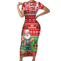 Mele Kalikimaka Hawaii Christmas Family Matching Short Sleeve Bodycon Dress and Hawaiian Shirt Funny Santa 67 Gen Alpha Slang LT05 Mom's Dress Red - Polynesian Pride