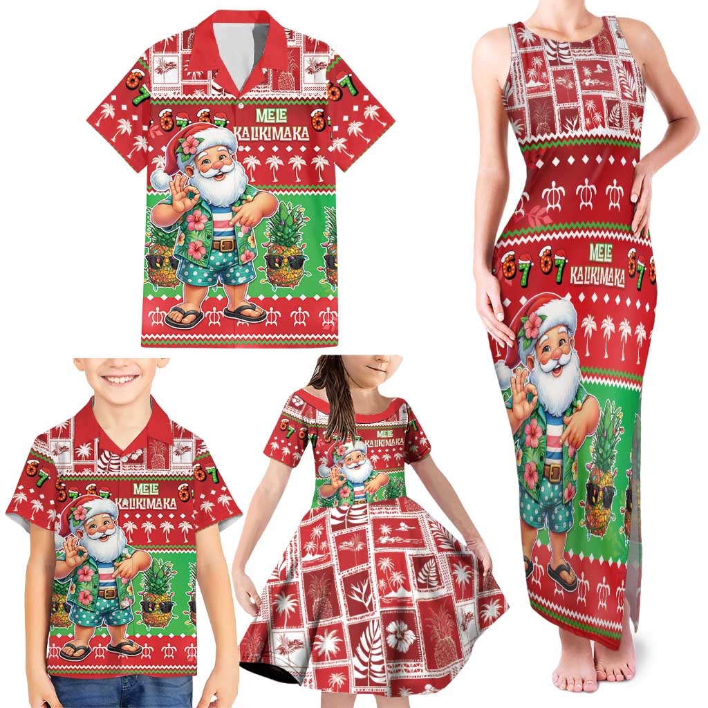 Mele Kalikimaka Hawaii Christmas Family Matching Tank Maxi Dress and Hawaiian Shirt Funny Santa 67 Gen Alpha Slang LT05 - Polynesian Pride