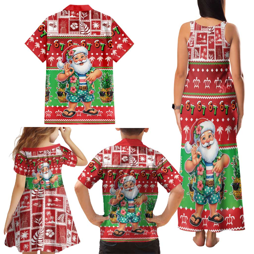 Mele Kalikimaka Hawaii Christmas Family Matching Tank Maxi Dress and Hawaiian Shirt Funny Santa 67 Gen Alpha Slang LT05 - Polynesian Pride