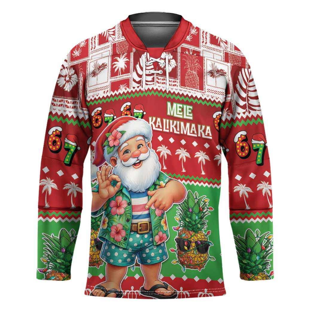 Mele Kalikimaka Hawaii Christmas Hockey Jersey Funny Santa 67 Gen Alpha Slang - Polynesian Pride