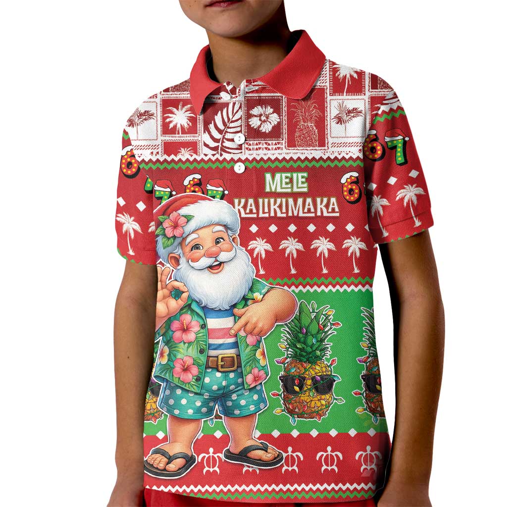 Mele Kalikimaka Hawaii Christmas Kid Polo Shirt Funny Santa 67 Gen Alpha Slang LT05 Kid Red - Polynesian Pride
