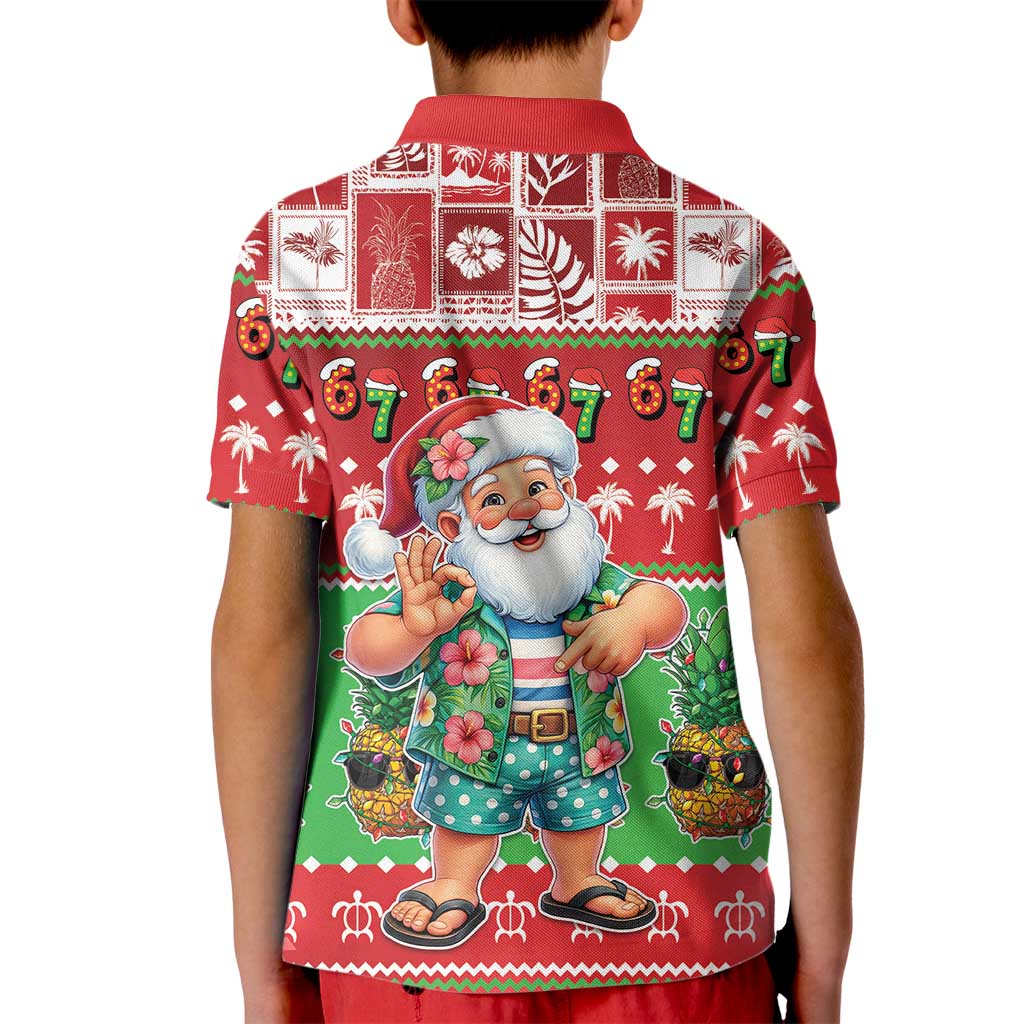 Mele Kalikimaka Hawaii Christmas Kid Polo Shirt Funny Santa 67 Gen Alpha Slang LT05 - Polynesian Pride