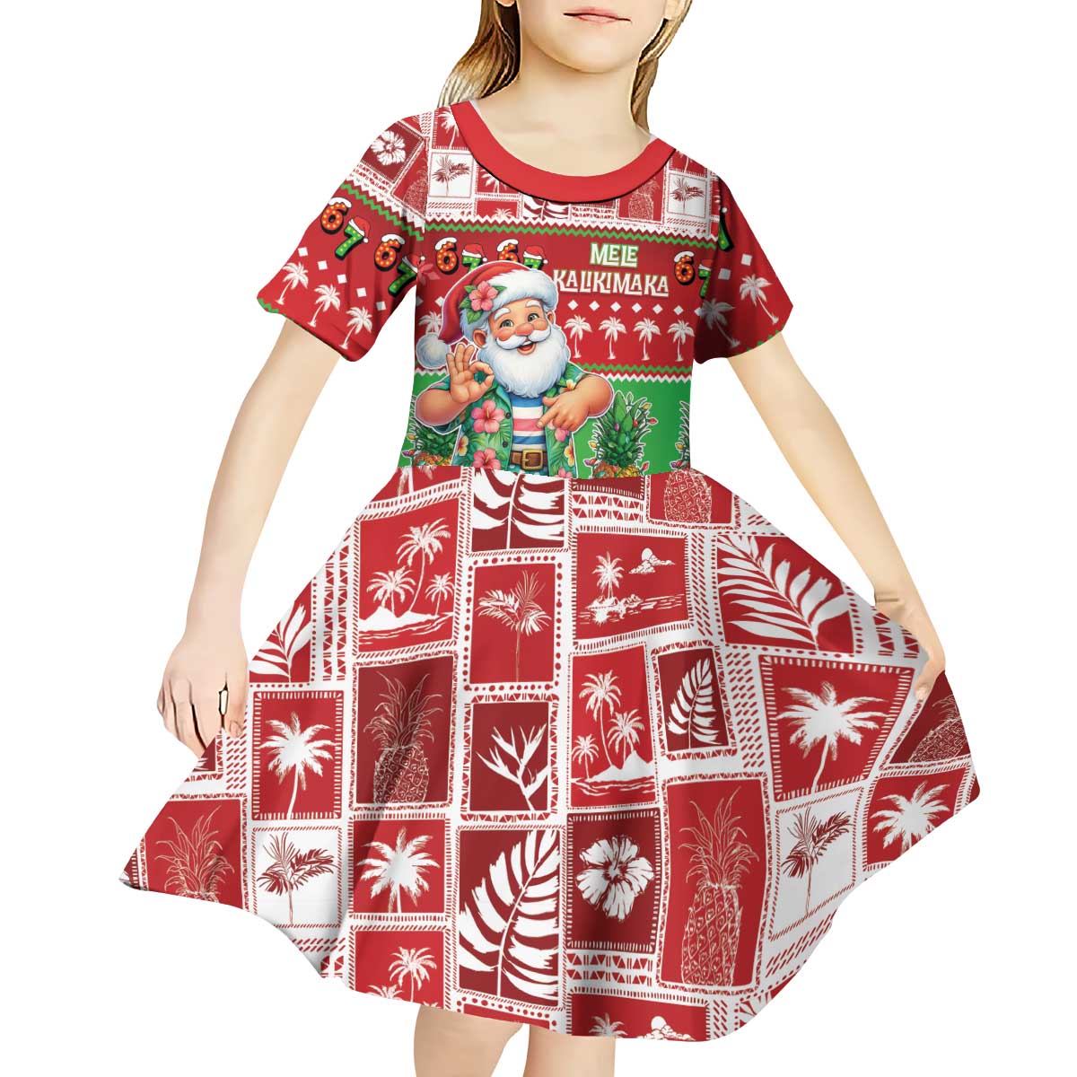 Mele Kalikimaka Hawaii Christmas Kid Short Sleeve Dress Funny Santa 67 Gen Alpha Slang LT05 - Polynesian Pride