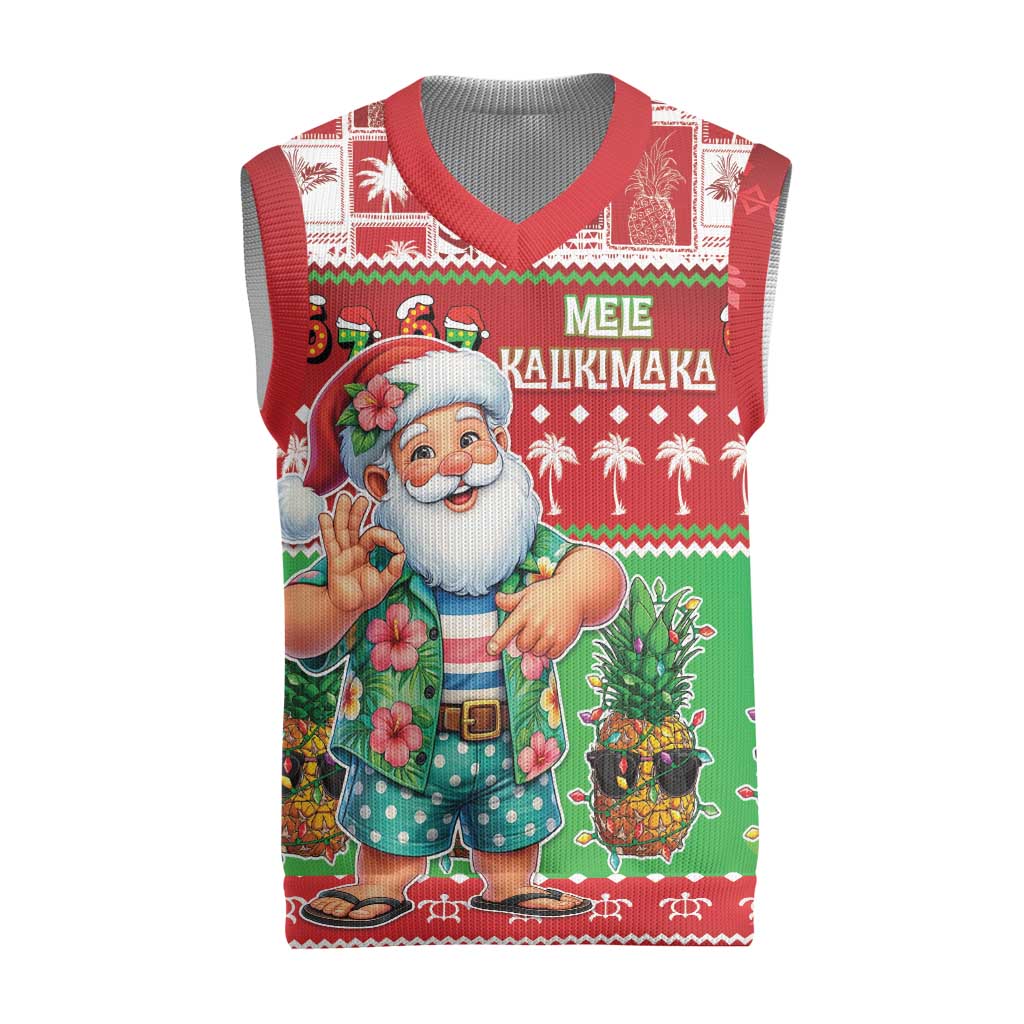 Mele Kalikimaka Hawaii Christmas Knitted V-Neck Vest Funny Santa 67 Gen Alpha Slang LT05 Red - Polynesian Pride