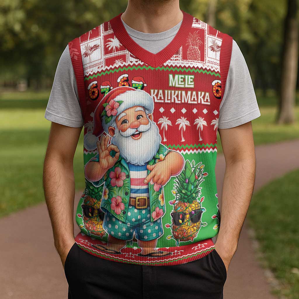 Mele Kalikimaka Hawaii Christmas Knitted V-Neck Vest Funny Santa 67 Gen Alpha Slang LT05 - Polynesian Pride