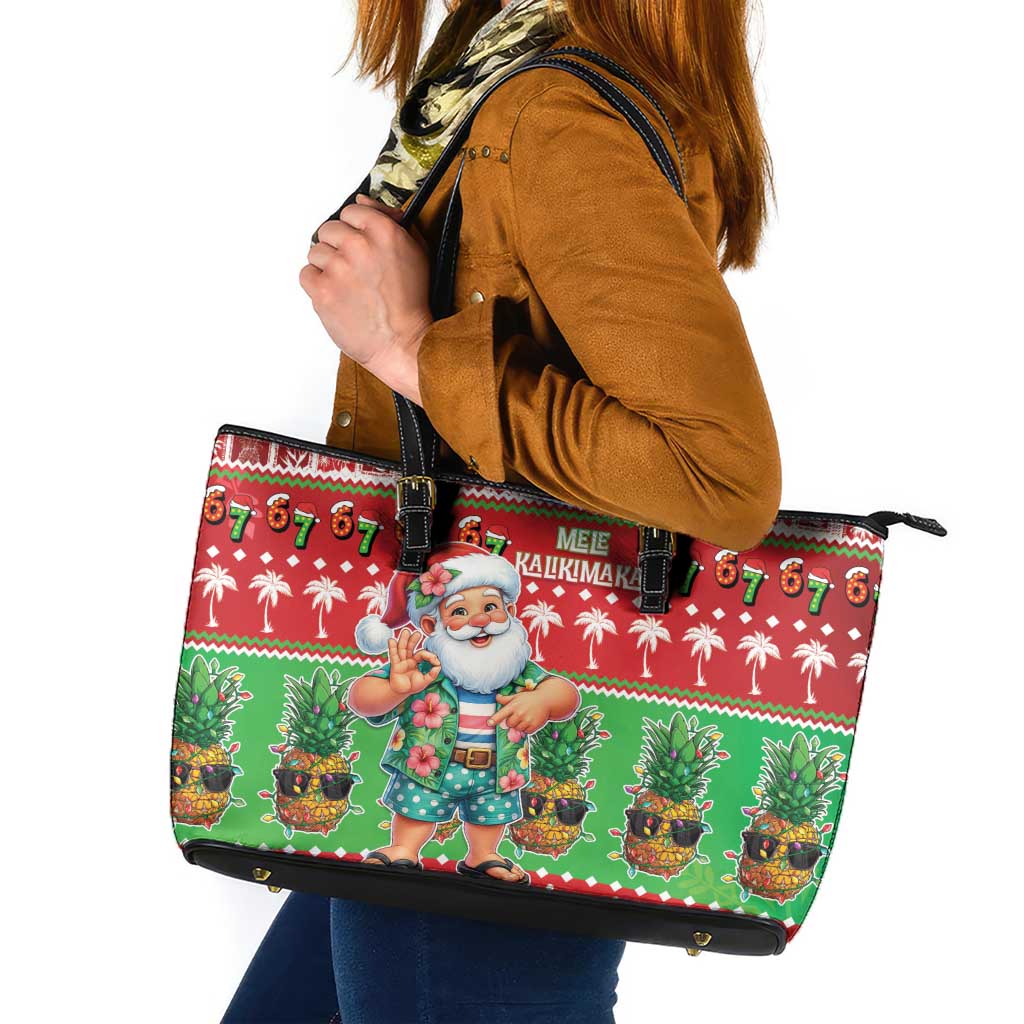 Mele Kalikimaka Hawaii Christmas Leather Tote Bag Funny Santa 67 Gen Alpha Slang - Polynesian Pride