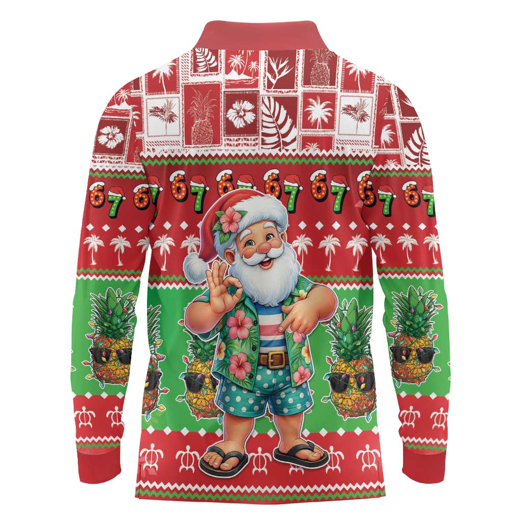 Mele Kalikimaka Hawaii Christmas Long Sleeve Polo Shirt Funny Santa 67 Gen Alpha Slang LT05 - Polynesian Pride