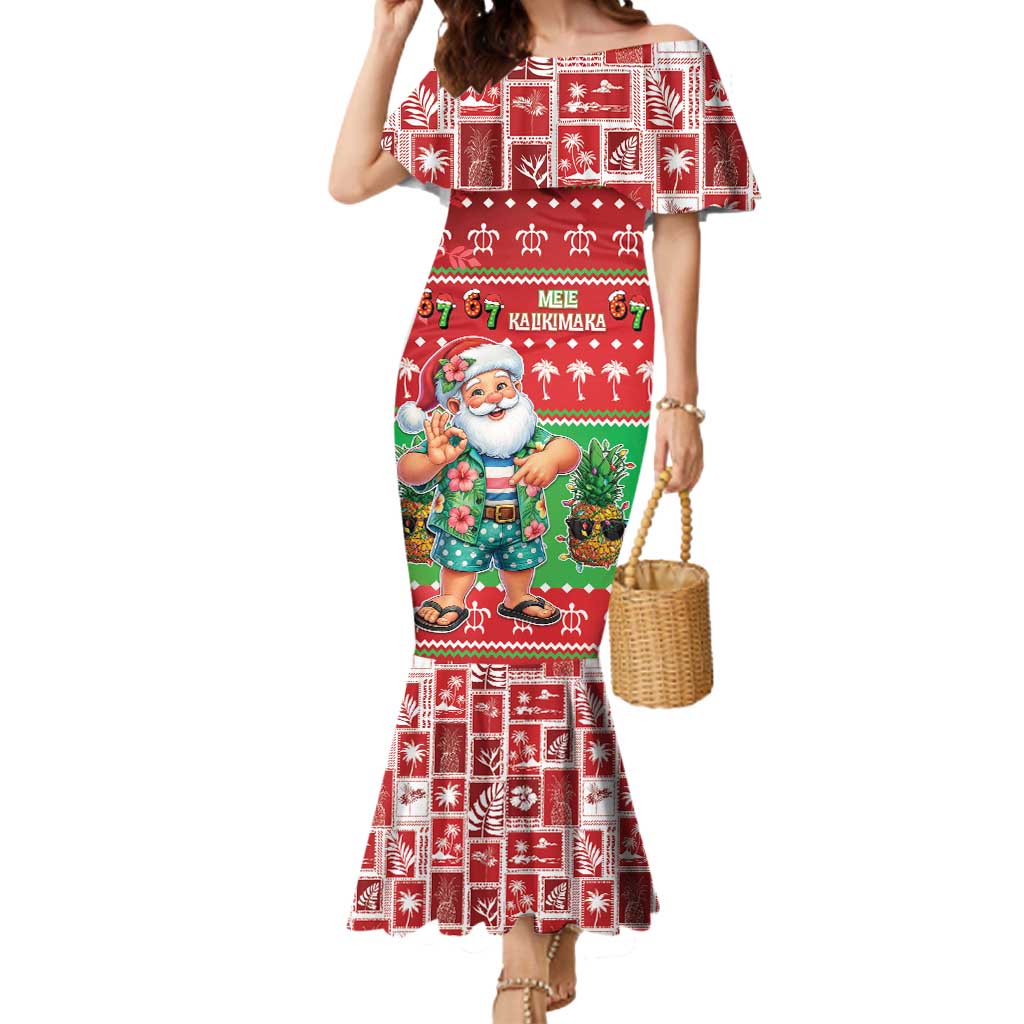 Mele Kalikimaka Hawaii Christmas Mermaid Dress Funny Santa 67 Gen Alpha Slang LT05 Women Red - Polynesian Pride