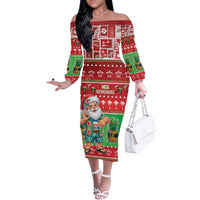 Mele Kalikimaka Hawaii Christmas Off The Shoulder Long Sleeve Dress Funny Santa 67 Gen Alpha Slang LT05 Women Red - Polynesian Pride