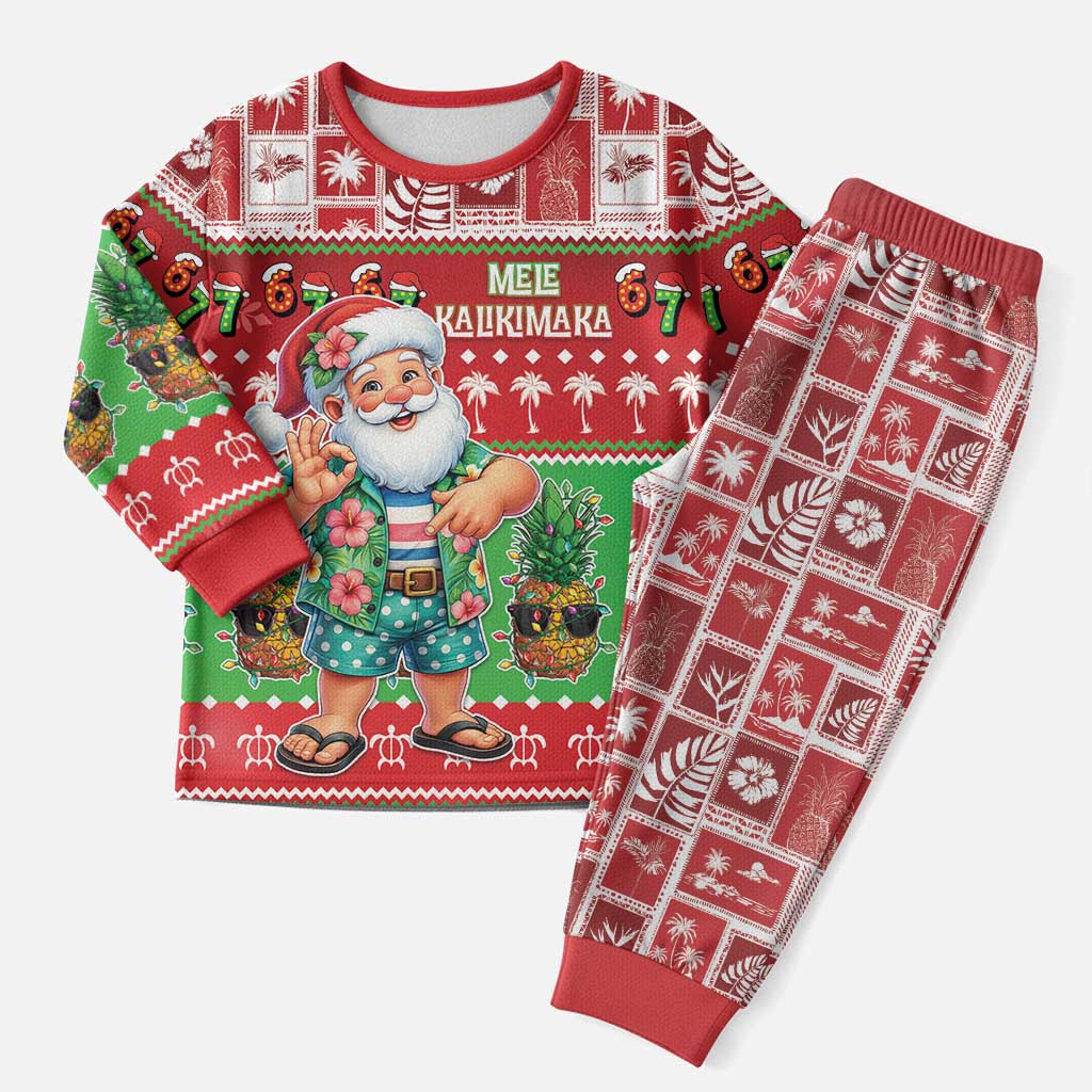 Mele Kalikimaka Hawaii Christmas Pajama Set Funny Santa 67 Gen Alpha Slang LT05 Men Red - Polynesian Pride