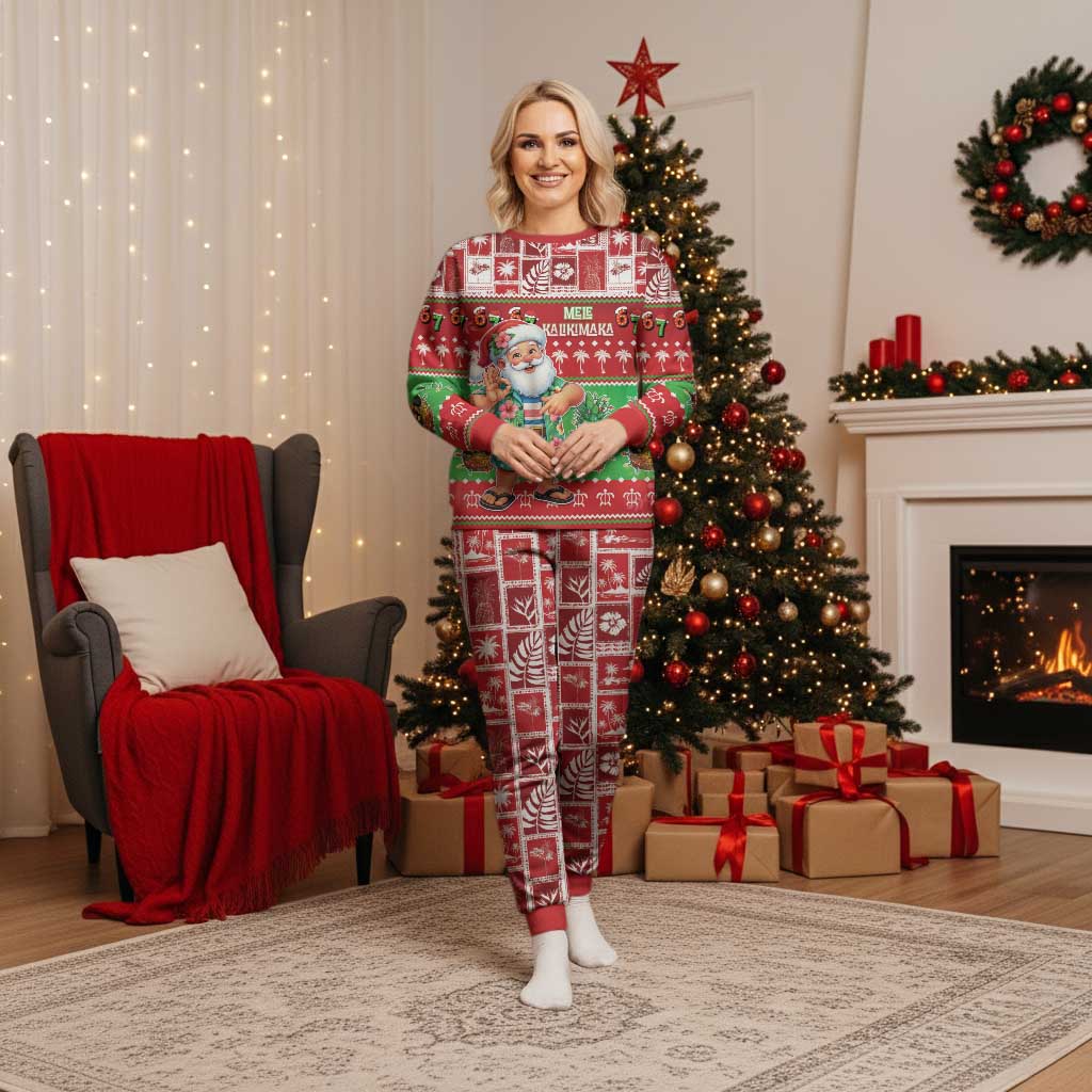Mele Kalikimaka Hawaii Christmas Pajama Set Funny Santa 67 Gen Alpha Slang LT05 Women Red - Polynesian Pride