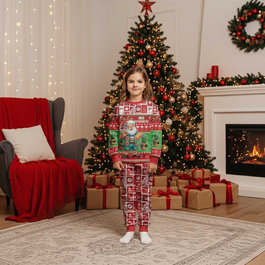 Mele Kalikimaka Hawaii Christmas Pajama Set Funny Santa 67 Gen Alpha Slang LT05 Kid Red - Polynesian Pride