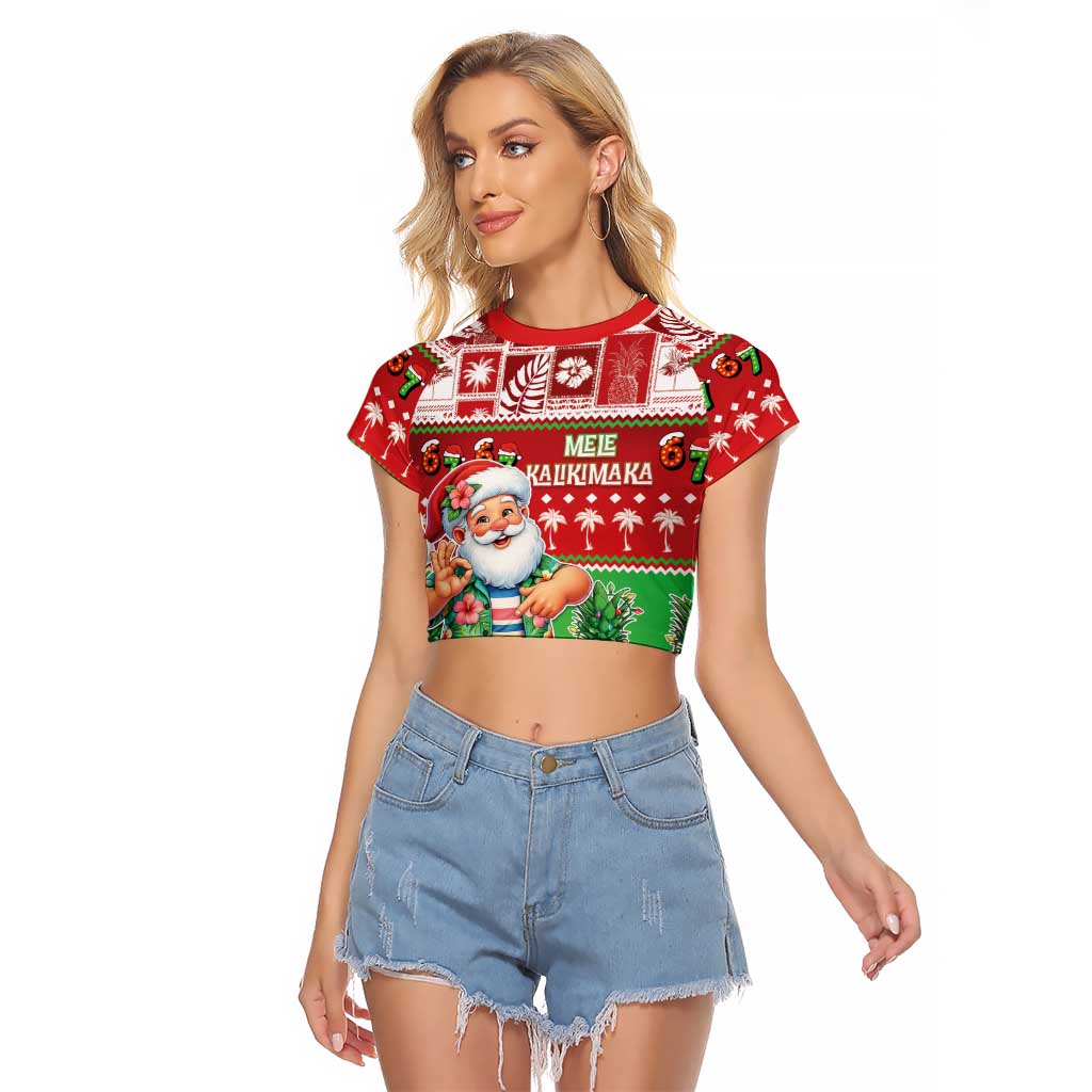 Mele Kalikimaka Hawaii Christmas Raglan Cropped T Shirt Funny Santa 67 Gen Alpha Slang LT05 Female Red - Polynesian Pride