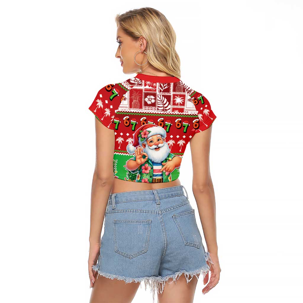 Mele Kalikimaka Hawaii Christmas Raglan Cropped T Shirt Funny Santa 67 Gen Alpha Slang LT05 - Polynesian Pride